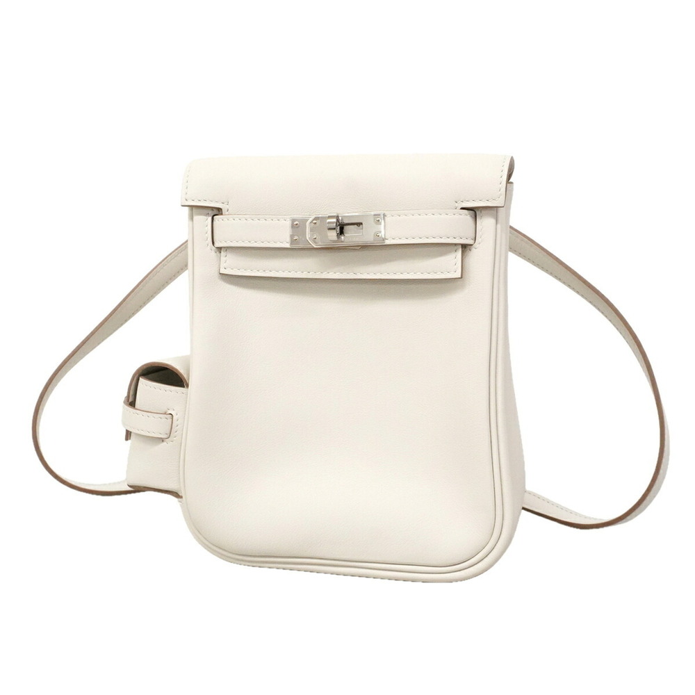 Hermes Kelly Jump Swift Bag/Backpack/Daypack, New White, G Stamp, Women's